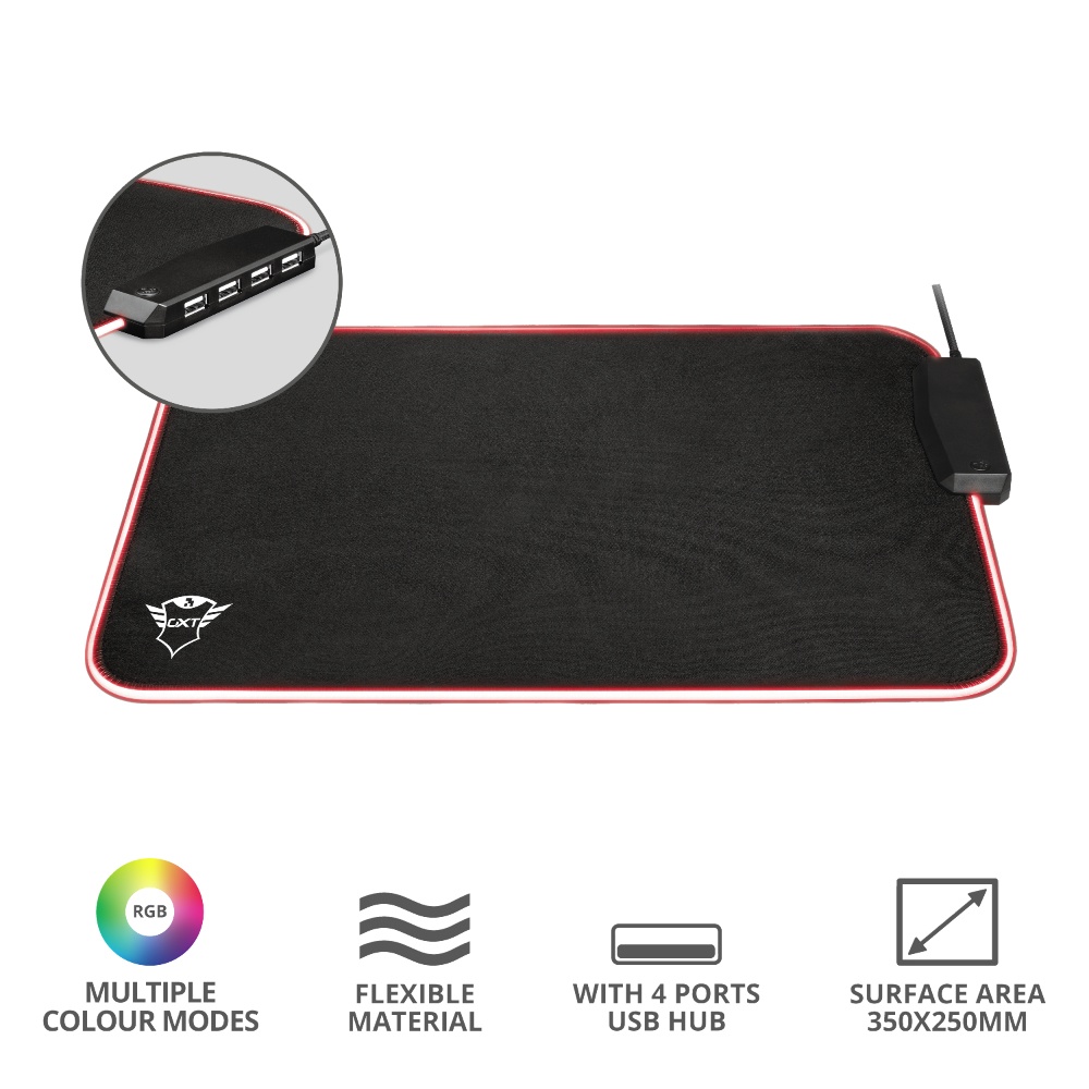 Mousepad Trust GXT 765 Glide-Flex RGB 25x35cm Grosor 3mm Con Hub USB De 4 Puertos