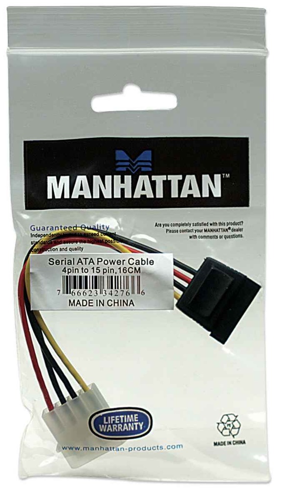 Cable Manhattan 4-pin Molex Macho - 15-pin SATA Macho 16cm