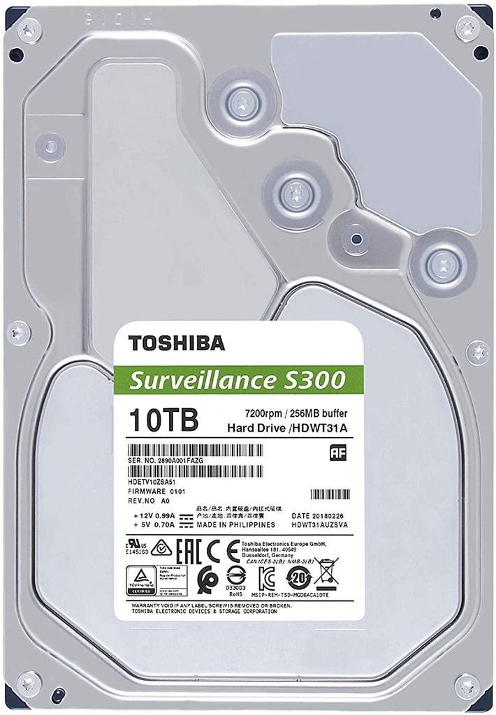 Disco Duro Interno Toshiba 10TB HDWT31AUZSVAR 3.5" S300 7200RPM CCTV