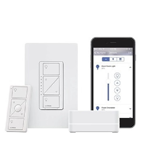 Regulador Inteligente con Hub y Control Remoto P-BDGPRO-PKG1W Lutron para Iniciar su Casa Inteligente, Hub Controlador Blanco