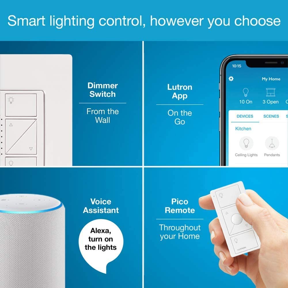 Caseta Inalámbrica Inteligente dimmer Lutron P-BDG-PKG2W Funciona con Alexa, Apple HomeKit y Google Assistant Blanco