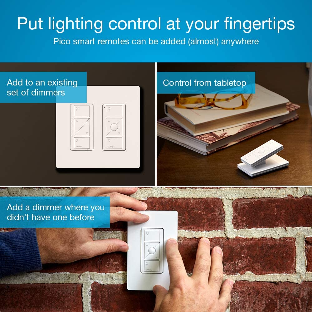 Caseta Inalámbrica Inteligente dimmer Lutron P-BDG-PKG2W Funciona con Alexa, Apple HomeKit y Google Assistant Blanco