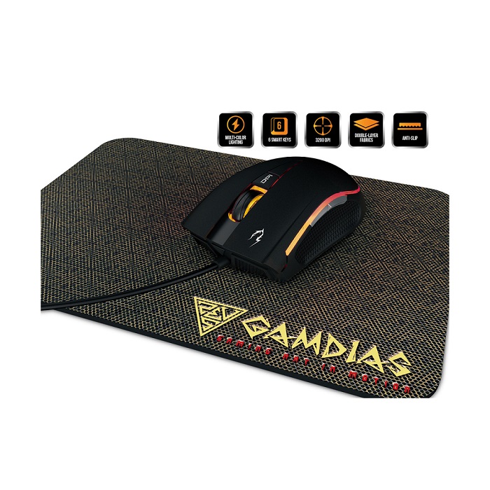 Mouse y Mouse Pad Gamdias Zeus E2 Alámbrico USB A 3200DPI Negro