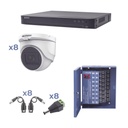 Kit TURBOHD 1080p DVR 8 Canales 8 Cámaras Turret (exterior 2.8 mm) Conectores Transceptores Fuente de Poder Profesional hasta 15