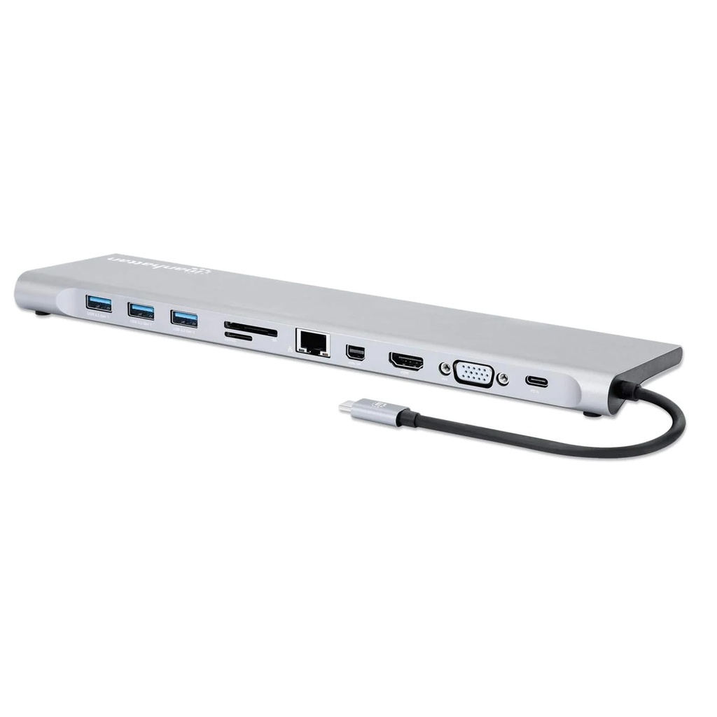 Docking Station Manhattan USB C - 3x USB 3.0 1x USB C 1x HDMI 1x VGA 1x Mini DisplayPort 1x RJ-45 1x SD Hembra 5000 Mbit/s