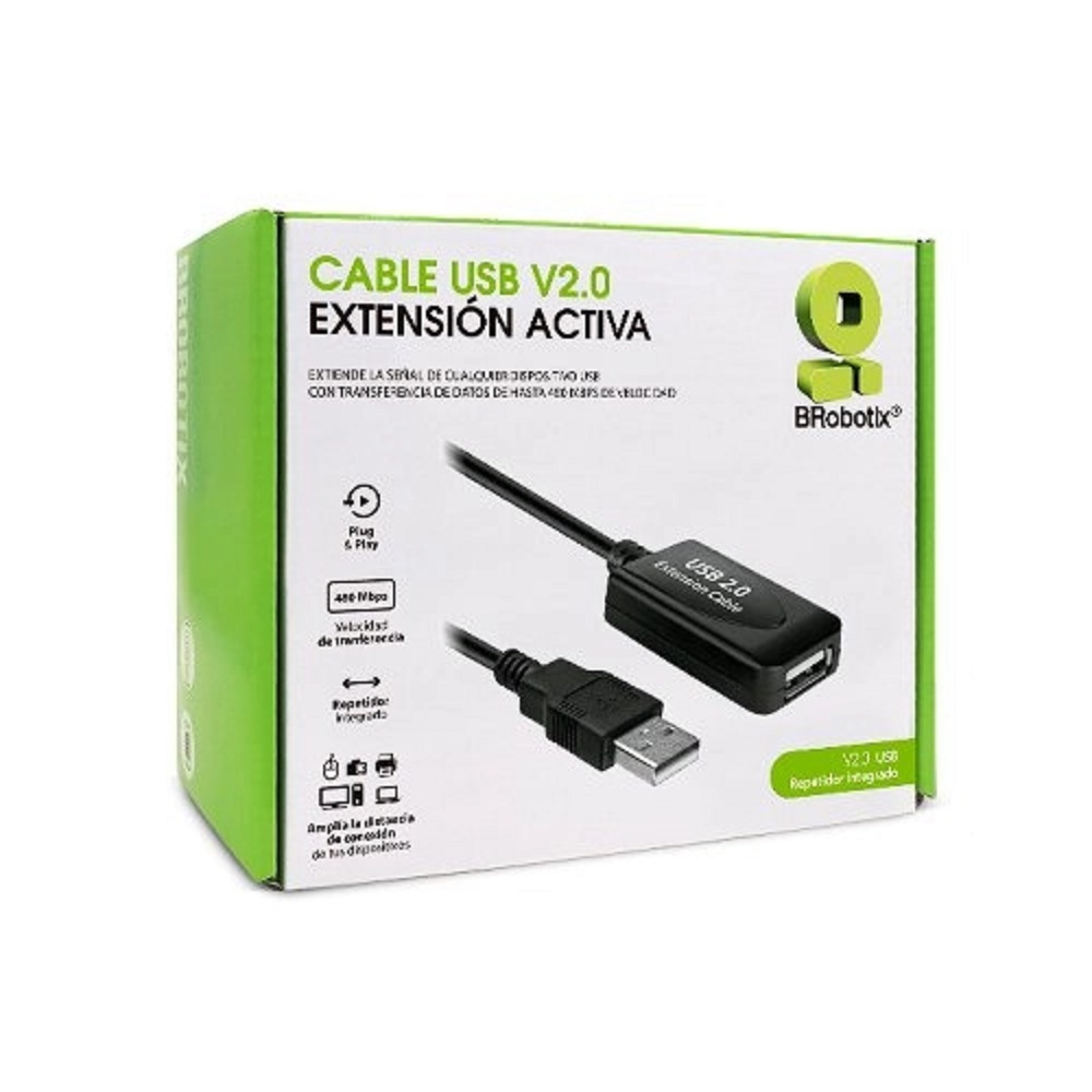 Cable De Extensión USB 2.0 BRobotix USB A Macho - USB A Hembra 5 Metros