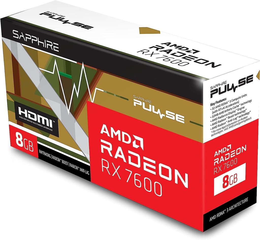 Tarjeta de Video Sapphire Pulse Radeon RX 7600 Gaming OC 8GB GDDR6