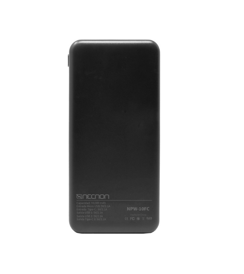 Batería Portátil Recargable Necnon NPW-10FC Power Bank de 10,000 mAh Negro