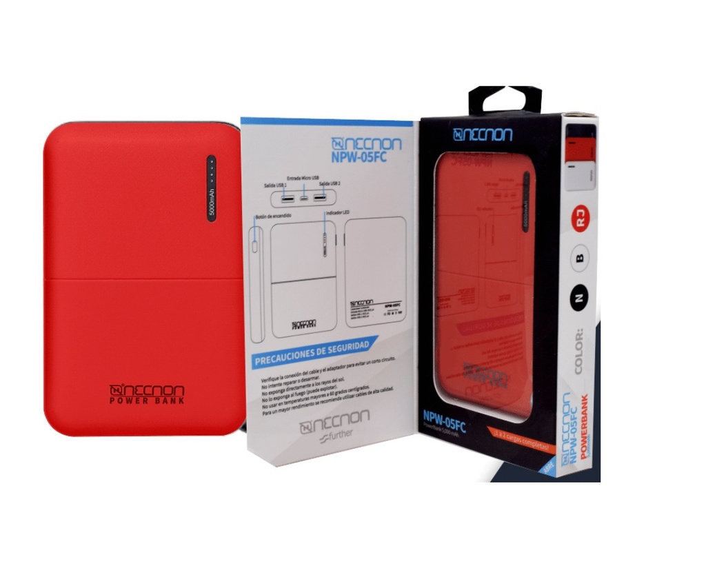 Batería Portátil Recargable Necnon Power Bank NBPB0502FC de 5000 mAh Rojo