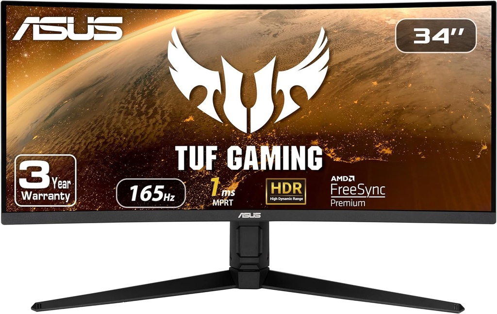 Monitor Gamer Curvo ASUS VG34VQL1B LED 34" UltraWide Quad HD Ultra Wide FreeSync 165Hz HDMI Bocinas Integradas 2x4W