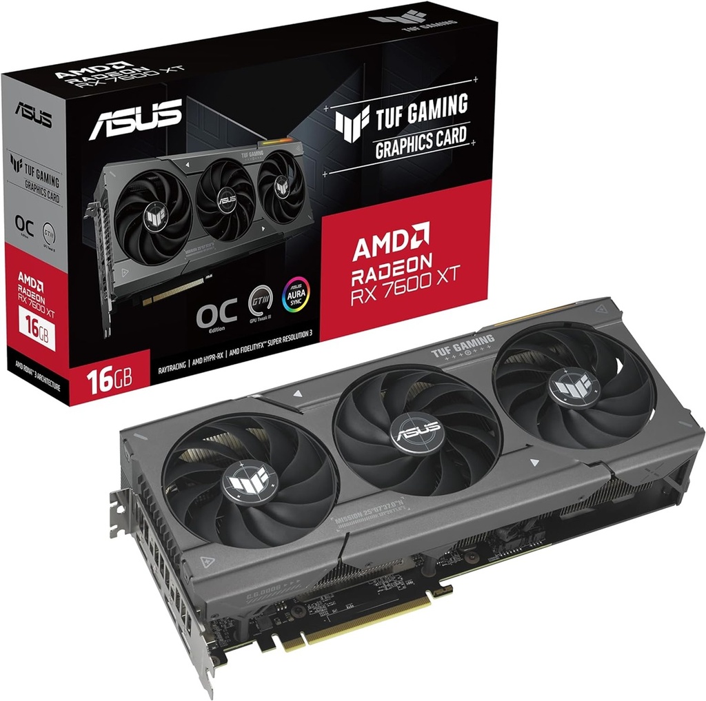 Tarjeta de Video ASUS TUF-RX7600XT-O16G-GAMING 128bit PCI-e 4.0 HDMI 2.1 3x DisplayPort1.4a