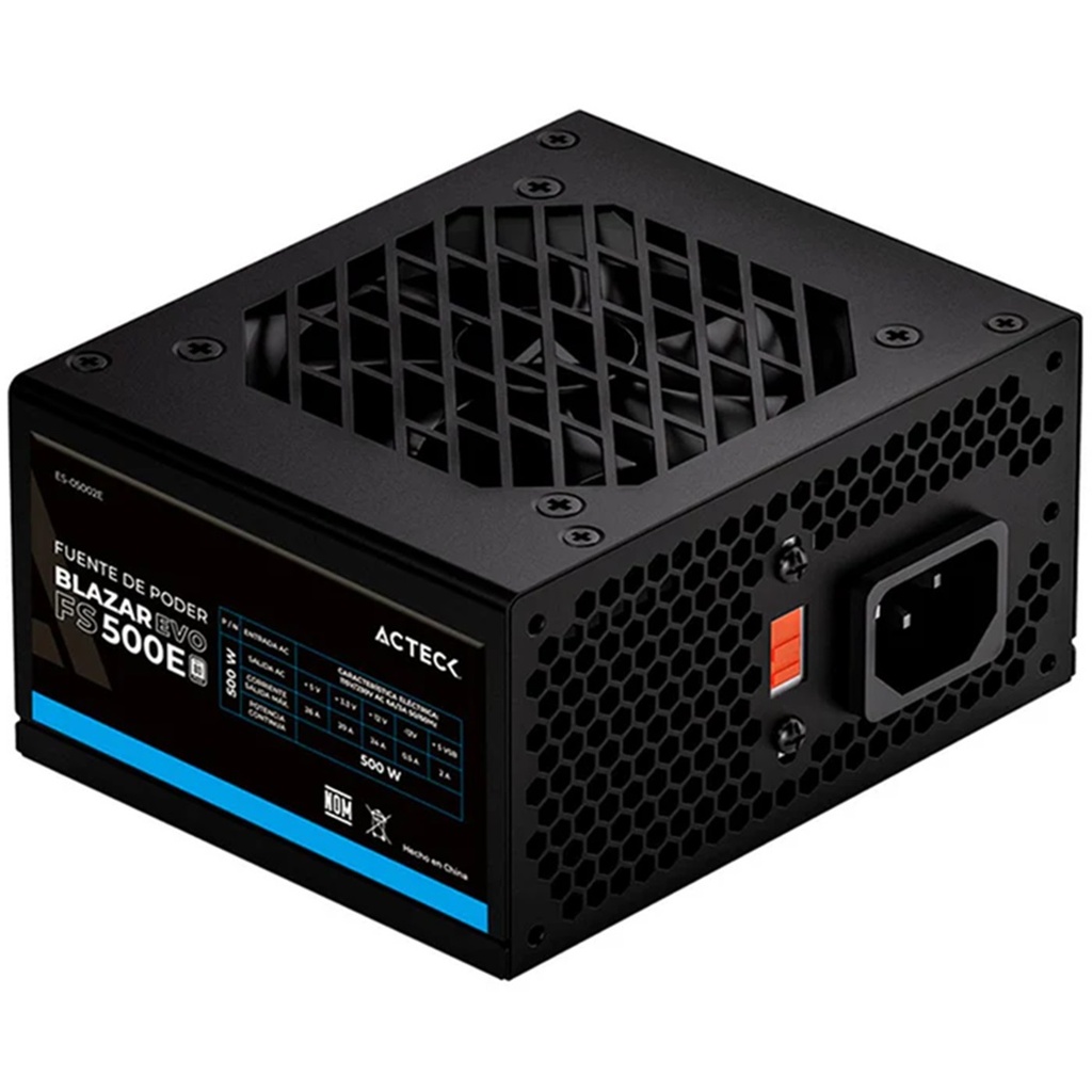 Fuente de Poder Acteck S 500 20+4 pin 80mm 500W Para Gabinetes Slim