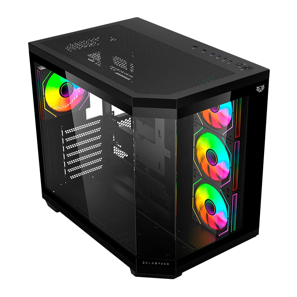 Gabinete balam rush br-938679 tank master 9600tb atx 1*usb 3.0 1*usb 2.0 cristal temp 4 fan negro