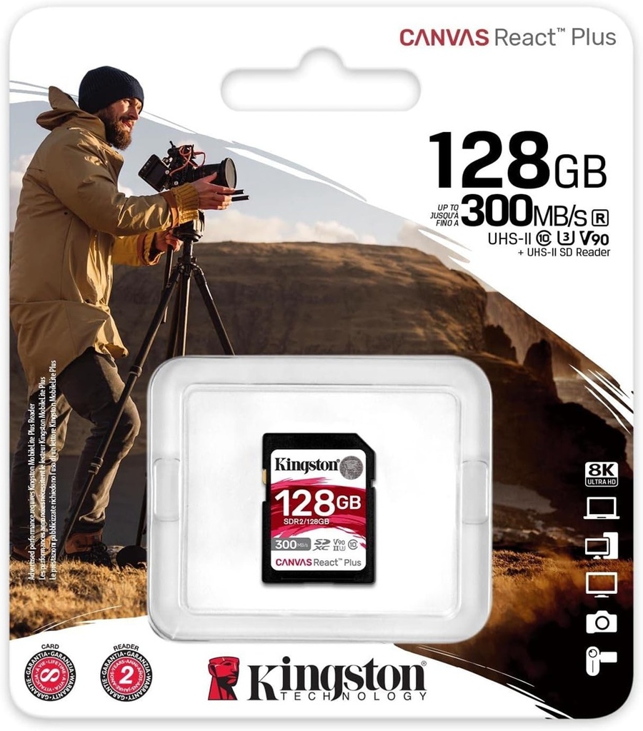 Memoria Flash Kingston Canvas React Plus 128GB SD UHS-II Clase 10