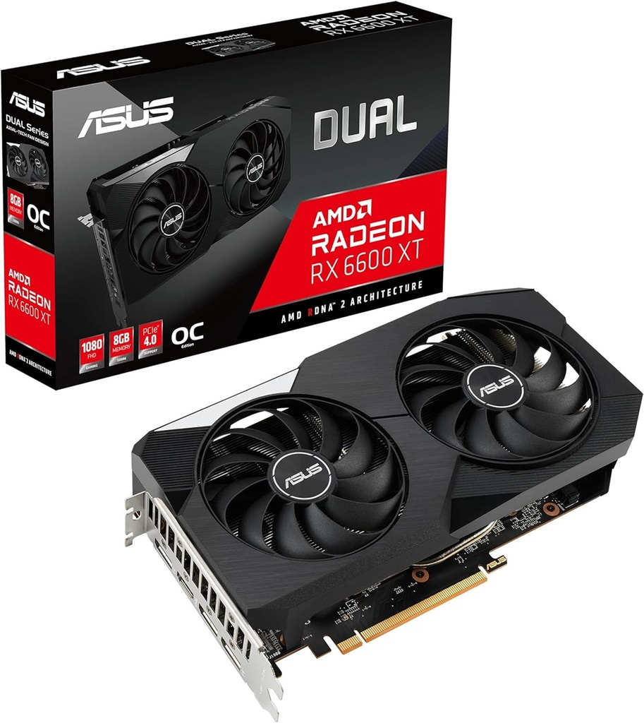 Tarjeta de Video Asus Dual Radeon RX6600 XT OC 8GB Dual Fan GDDR6 PCIe 4.0 1xHDMI 3xDP