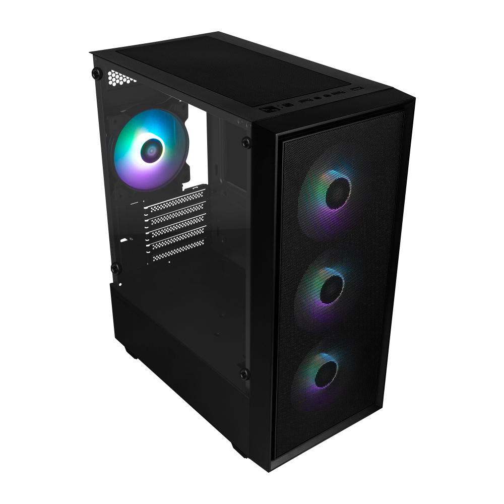 Gabinete Game Factor CSG503 MATX con Ventana LED RGB Mini Torre Micro ATX Mini ATX USB 2.0 y 3.0 sin Fuente 4 Ventiladores Instalados