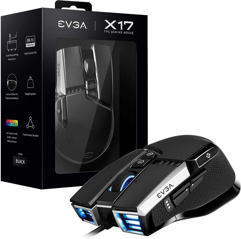 Mouse Gamer Ergonómico EVGA Óptico X17 Alámbrico USB 16000DPI