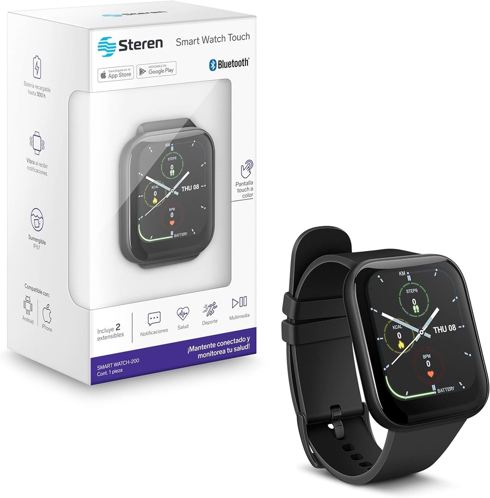 Smart Watch Steren Fitness/Sport Bluetooth IP67 Pantalla Touch de 4.3 cm