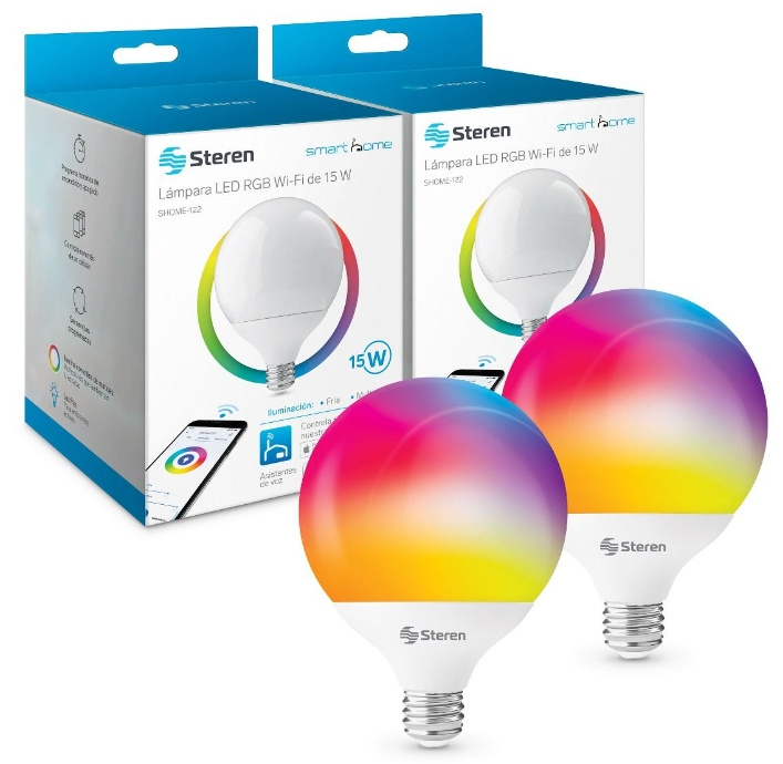 Foco LED Inteligente Steren SHOME-122/2 WiFi RGB E26 15W 1500 Lúmenes 2 Piezas