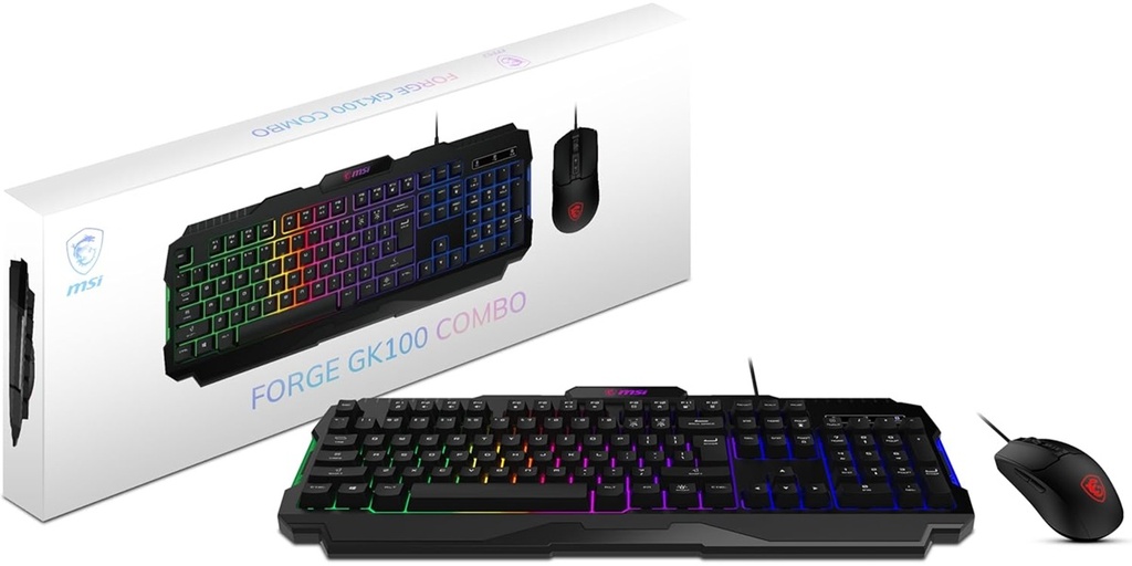 Kit Teclado De Membrana Y Mouse Gaming MSI Forge GK100 Combo US USB 6400 DPI RGB