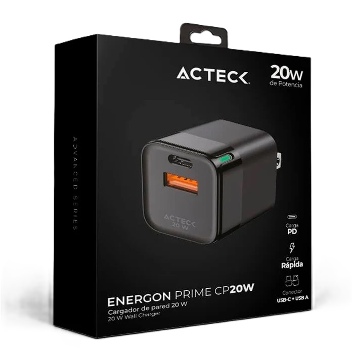 Cargador De Pared Acteck AC-935555 Energon Prime 20W 1x USB A 1x USB C