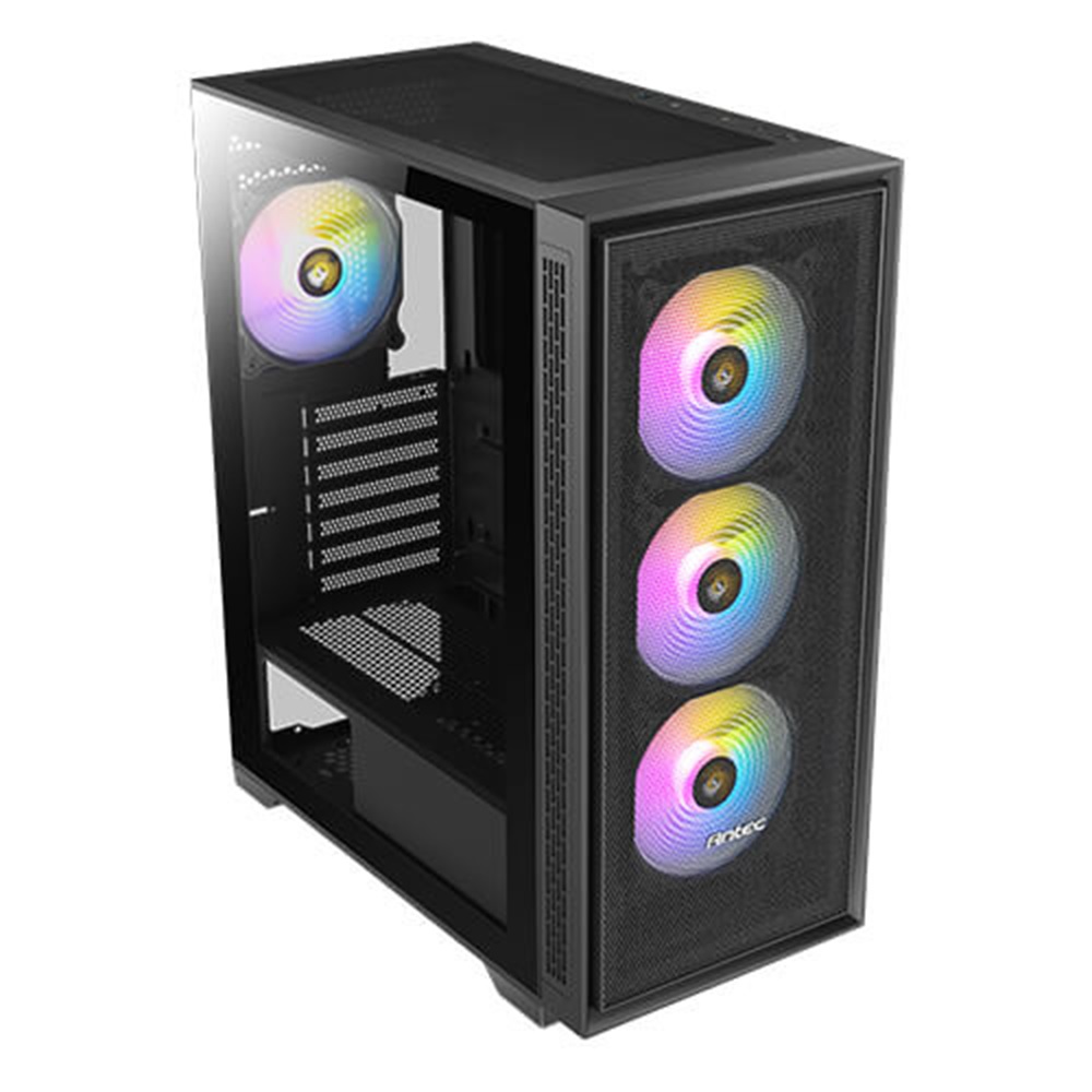 Gabinete antec ax81 elite media torre, ventana de cristal, 4x ventiladores argb 120mm, negro