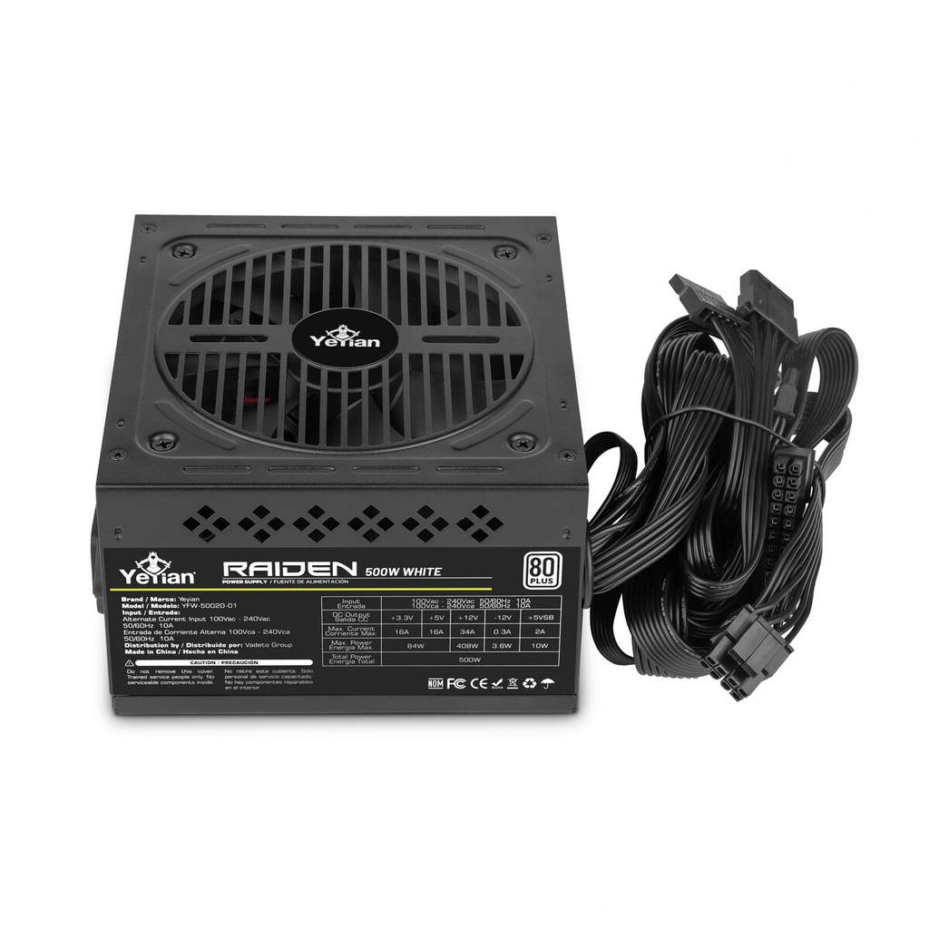 Fuente de Poder Yeyian Raiden 80 Plus White 20+4 pin ATX 120mm 500W