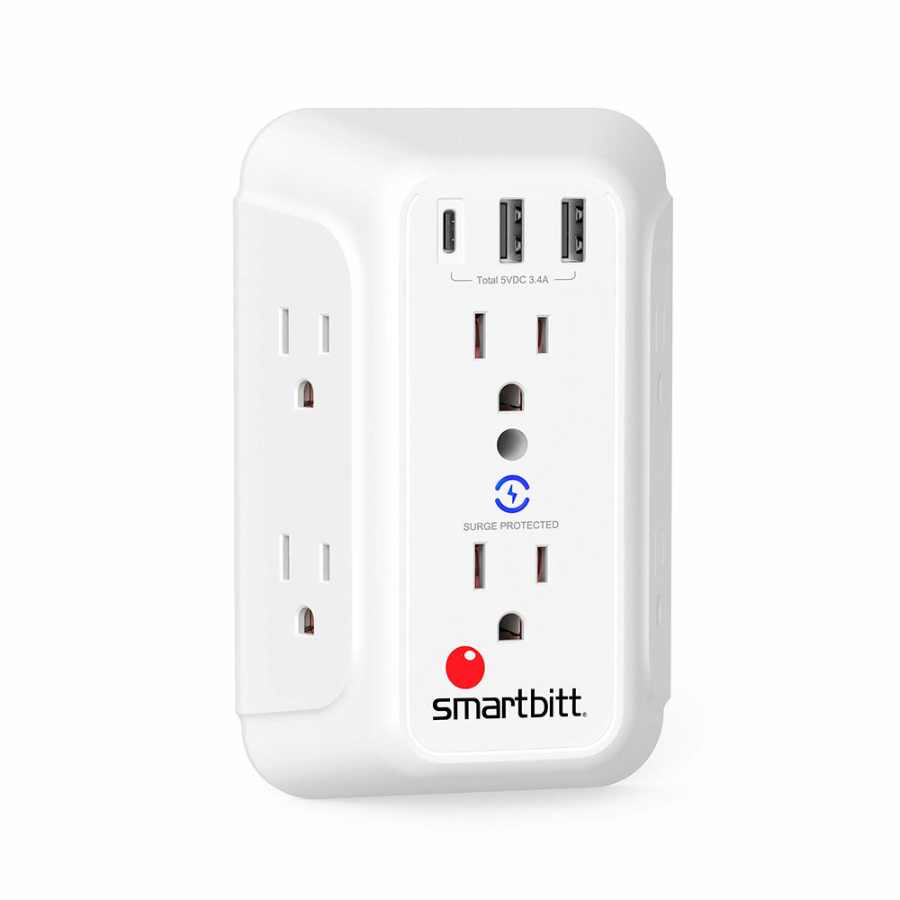 Supresor de Picos de Pared Smartbitt SBSS-BW6-3U 6 Contactos 3x USB 1480J 120V