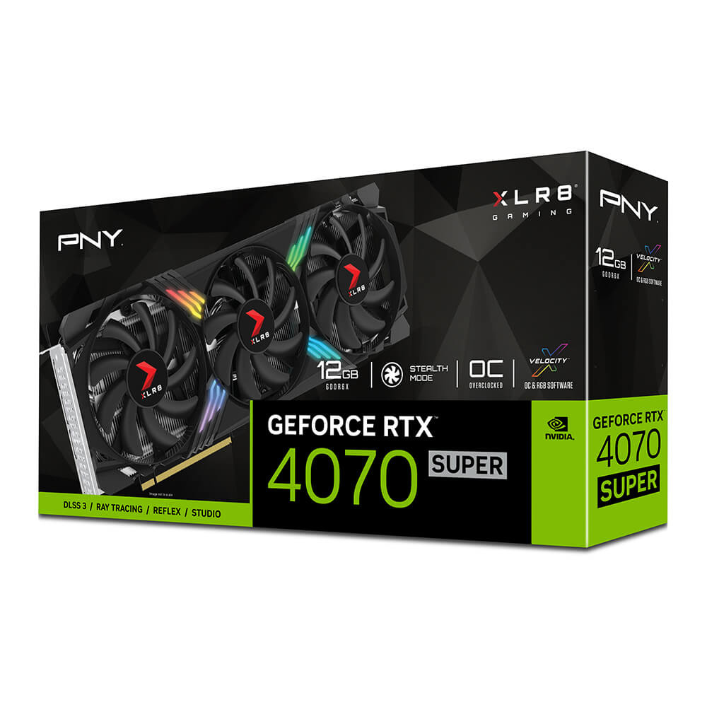 Tarjeta de Video PNY XLR8 Gaming Verto GeForce RTX4070 Super OC 12GB Triple Fan EPIC X RGB GDDR6X PCIe 4.0 1x HDMI 3x DisplayPort