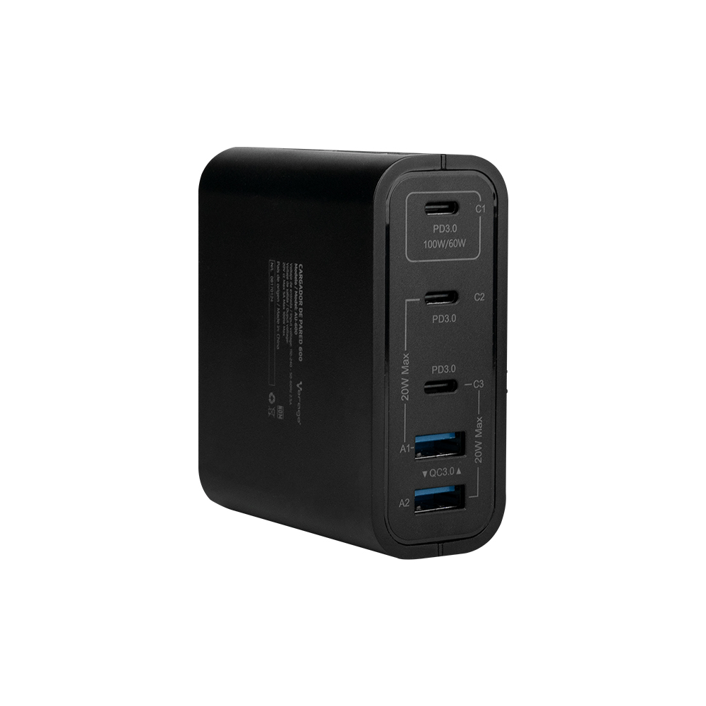 Cargador de Pared Vorago AU-600 100W 3x USB C 2x USB A