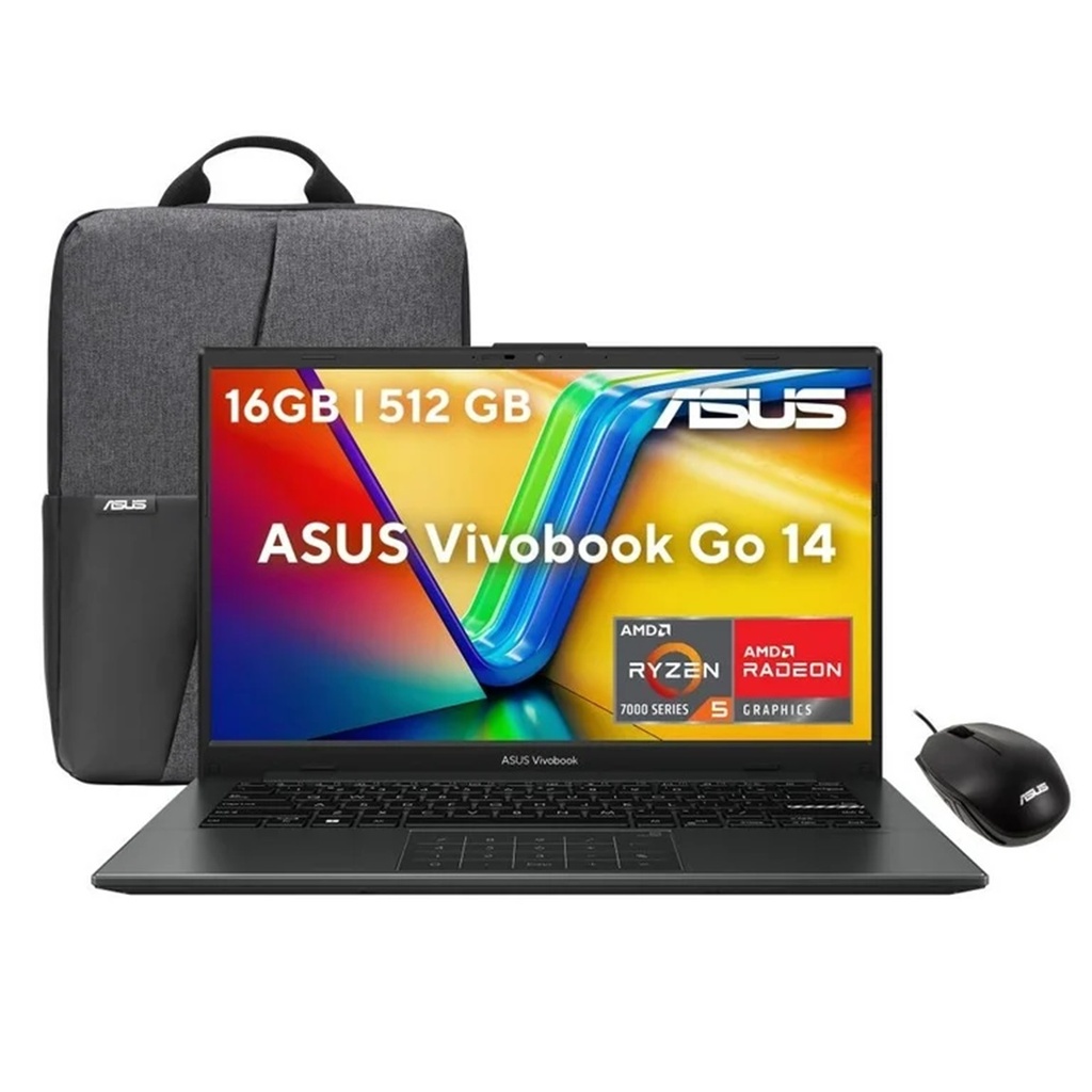 Laptop Asus 14" E1404FA-NK209W R5 7520U 16 GB RAM 512 GB SSD  Negro