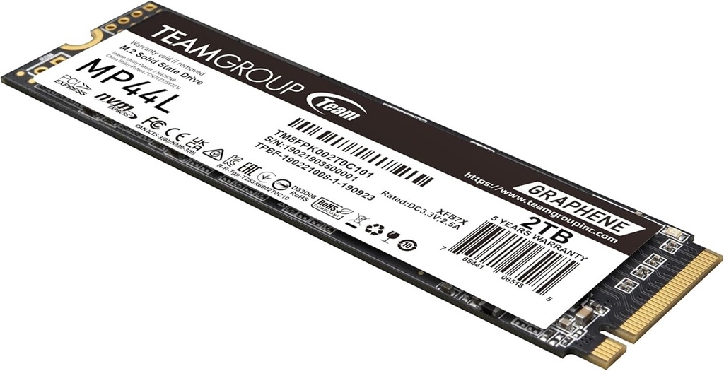 Unidad De Estado Solido SSD Team Group MP44L NVMe 2TB M.2 4400 MB/s Escritura 4800 MB/s Lectura PCI Express 4.0 