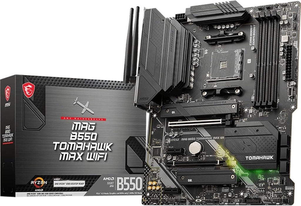 Tarjeta Madre MSI MAG B550 TOMAHAWK MAX WIFI Socket AM4 4x DDR4 5100 HDMI DisplayPort Crossfire ATX