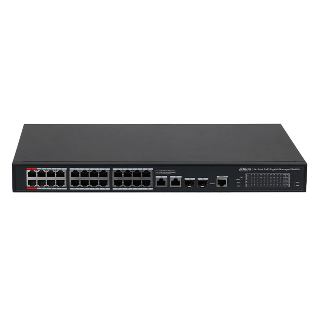 Switch Dahua Gigabit Ethernet DH-S4228-24GT-240 24 Puertos PoE + 2 Puertos 10/100/1000Mbps + 2 Puertos SFP 56 Gbit/s Administrable