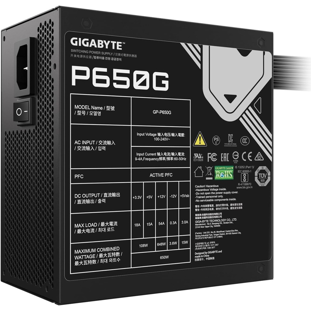 Fuente De Poder Gigabyte 650W 80 Plus Gold ATX No Modular