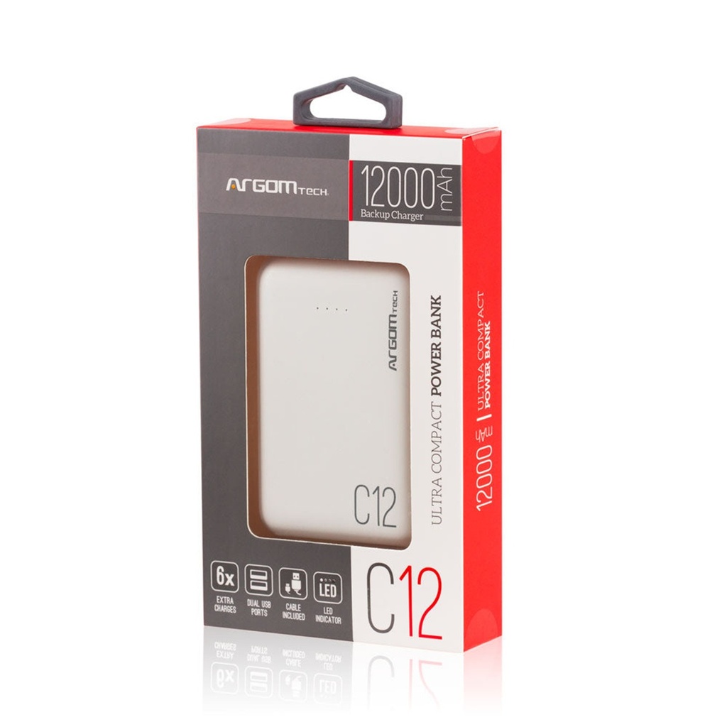 Cargador Portátil Argomtech ARG-PB-1138WT 12.000mAh 2x USB A