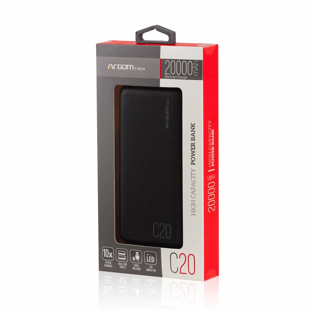 Power Bank Argomtech C20 Alta Capacidad 20000mAh 2 Puertos 2.1A/2A 