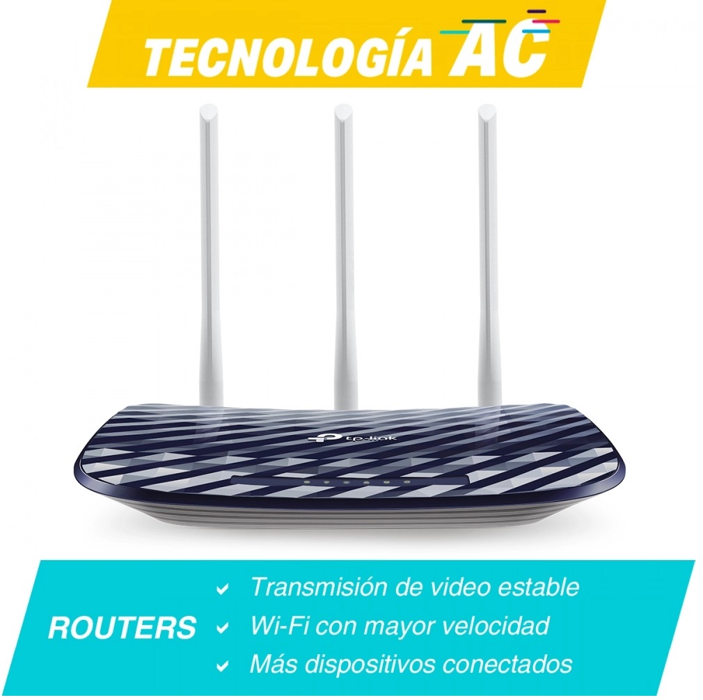 Router TP-Link de Banda Dual AC750 ARCHER C20 Inalámbrico 5x RJ-45 2.4-5GHz con 3 Antenas