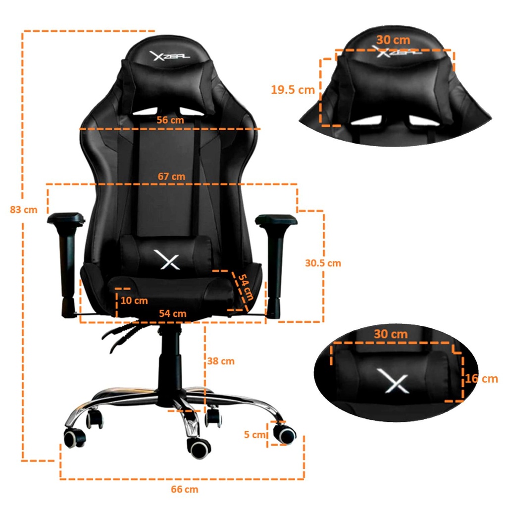 Silla Gamer Xzeal XZ10 Negra Giratoria Ajustable Pistón Clase 4 Inclinable