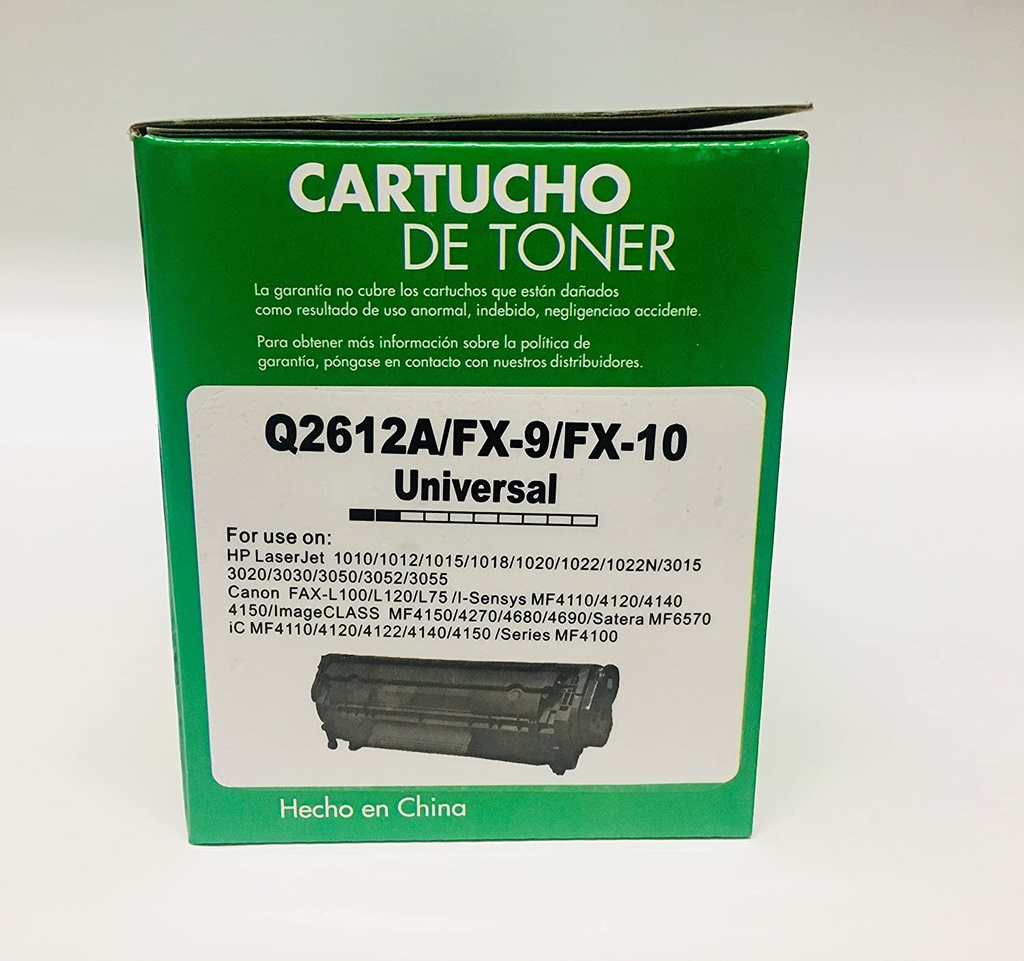 Toner generico (tigre caja verde) q2612a para hp laserjet 1010/1015/1022/3050/3052/3055/m1005/m1319f/canon lbp2900