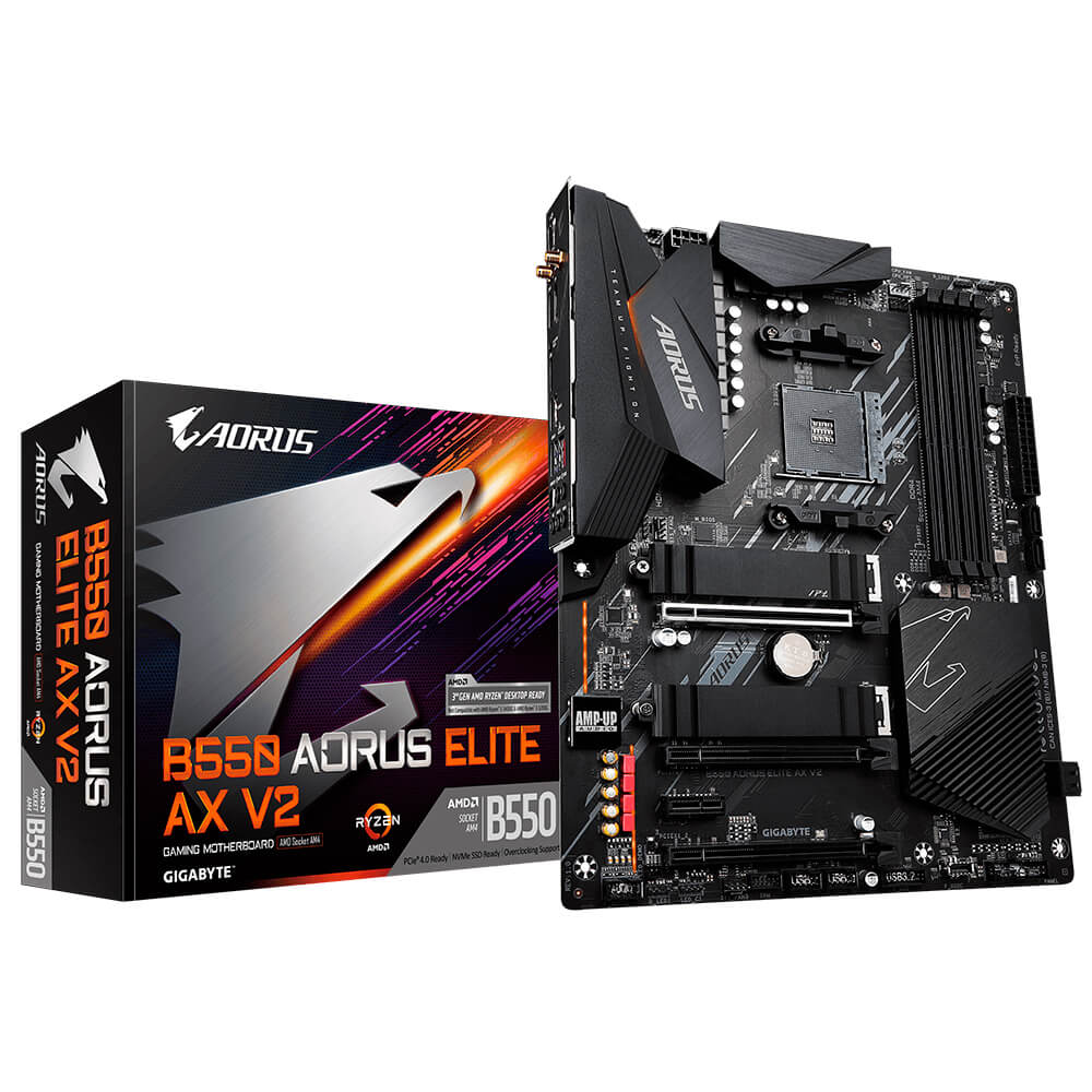 Tarjeta Madre Gigabyte B550 AORUS ELITE AX V2 4xDDR4 128GB 4733Mhz 1xHDMI 1xDP PCIe 4.0 M.2 S AM4 Ryzen Wi Fi 6 ATX