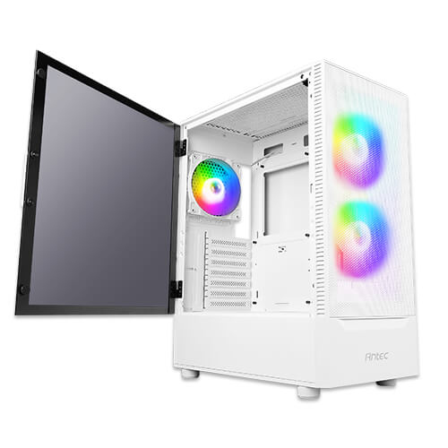 Gabinete antec nx410w v2 blanco, media torre, atx, itx, micro atx, 7 ranuras expansion, ventana cristal, 2xvent front 140 mm, 1x