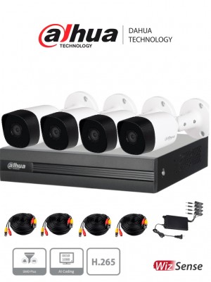 Kit vigilancia dahua 5mp, dvr pentahibrido 4 canales+hasta 5 canales ip, 4 camaras metalicas 5mp, wizsense, 4 cables bnc, fuente