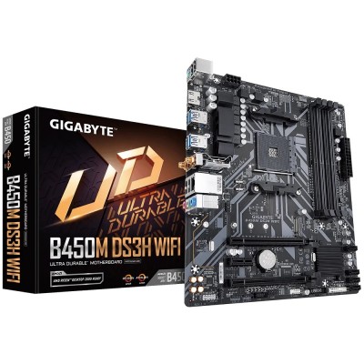 Tarjeta madre gigabyte b450m ds3h wifi, amd am4, 4x puertos ddr4, pci-ex 16, micro atx, usb 3.1 gen 1, m.2 skt 3, audio hd, gbe 