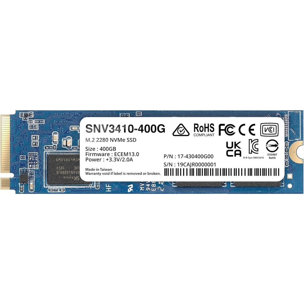 Unidad De Estado Solido SSD Para Servidor NAS Synology SNV3410 400GB NVMe PCI Express 3.0 M.2 Compatible con Synology