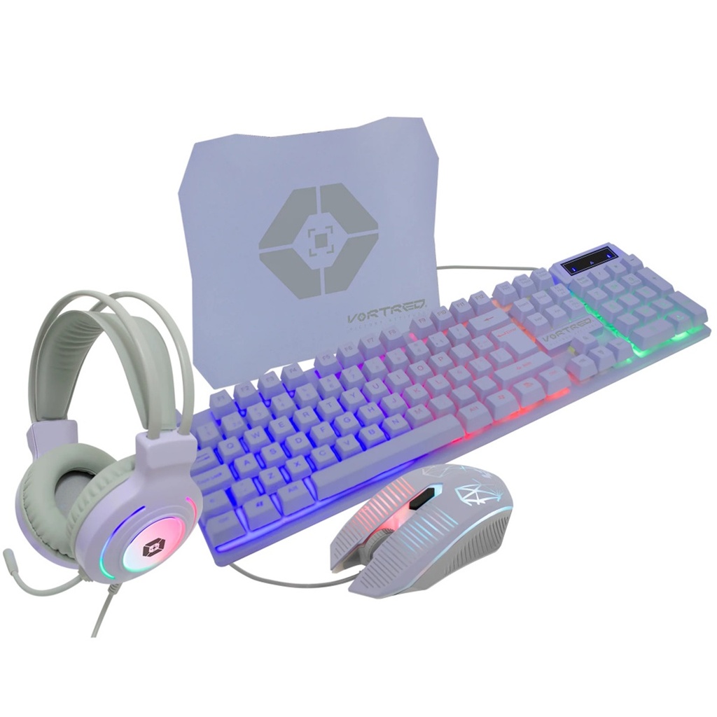 Kit Gamer de Teclado Mouse Audífonos y Mousepad Vortred Alámbrico USB