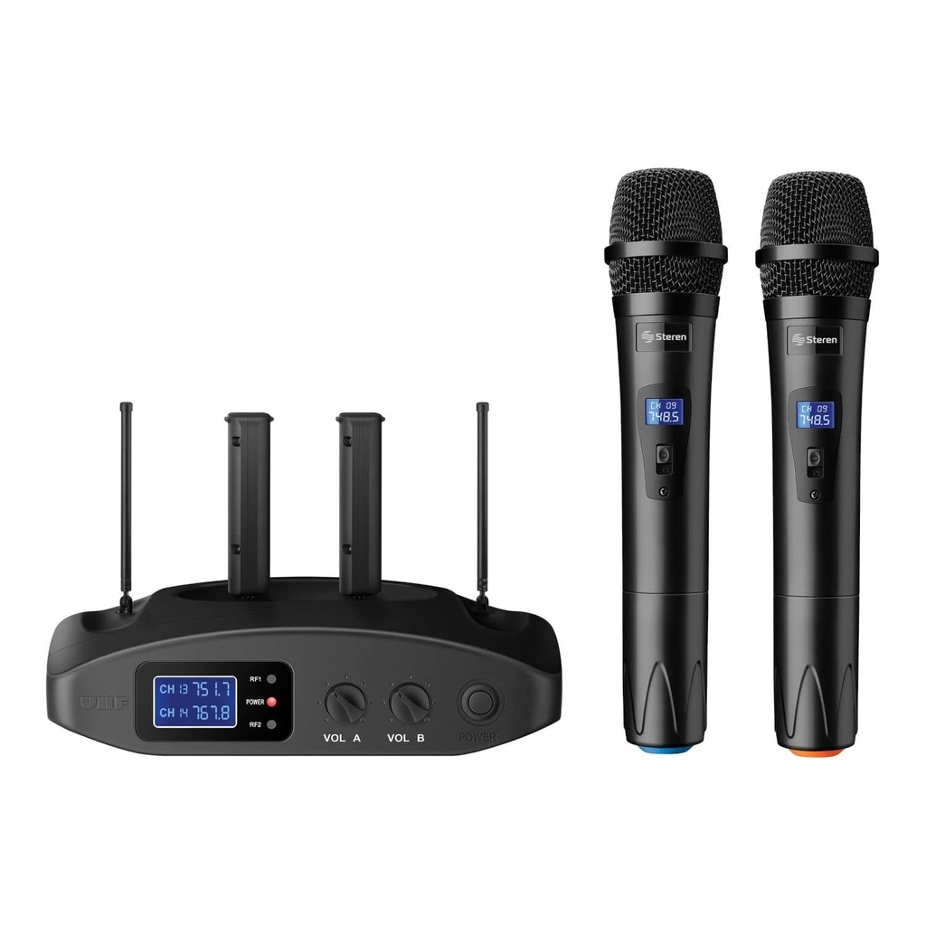 Sistema Profesional De 2 Micrófonos Steren WR-810 UHF RF Inalámbrico