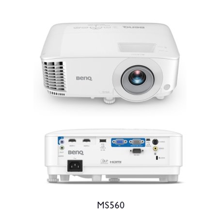 Proyector benq ms560 dlp 4000 lúmenes svga resolución 800x600 lámpara 203w hasta 15000 horas usb/hdmi