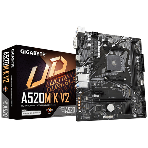 Tarjeta madre gigabyte a520m k v2, skt am4, 4 sata3/1 m.2, 2 ddr4, 6 usb 3.2, 6 usb 2.0, hdmi/vga, matx