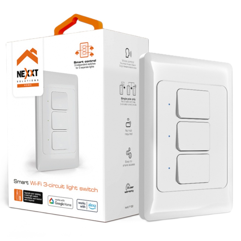 Interruptor de Luz Inteligente Nexxt Solutions NHE-T100 3 Botones WiFi